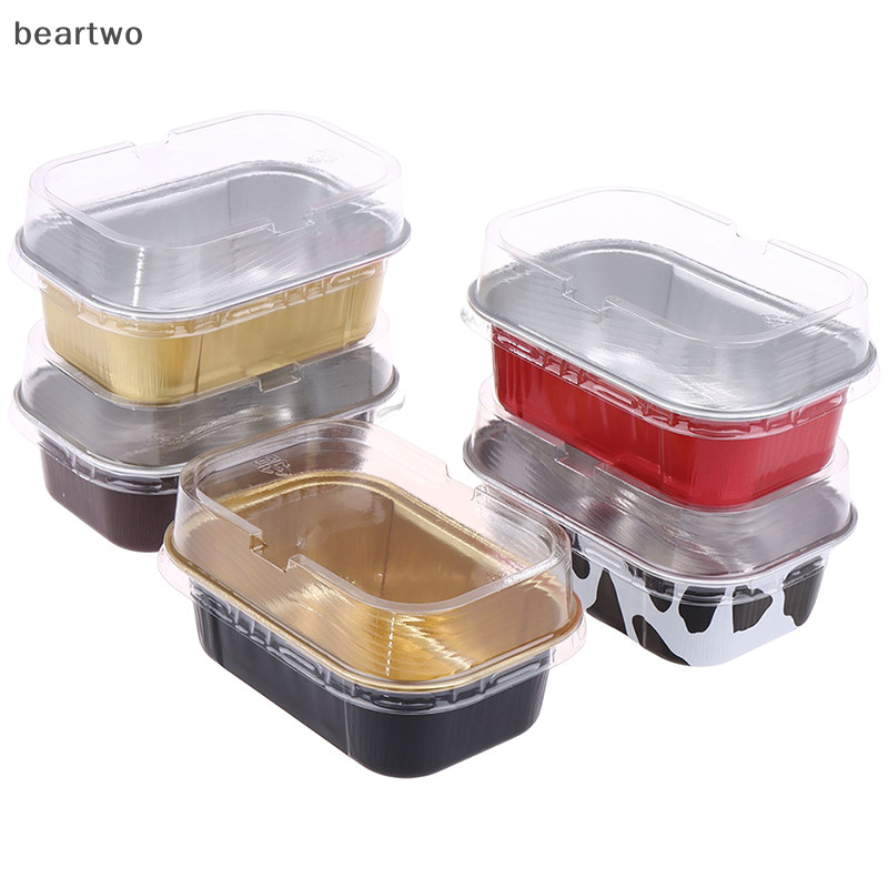 < Beartwo > 10 Cái Khuôn Nướng Bánh Giấy Nhôm Hình Chữ Nhật Có Nắp Dụng Cụ Làm Bánh Ngọt Đẹp