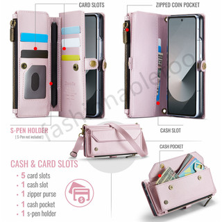 Ốp da mờ lật cho Samsung Galaxy Z Fold 7/6/5/4/3, khe cắm thẻ ví, giá đỡ, vỏ từ tính, chống sốc