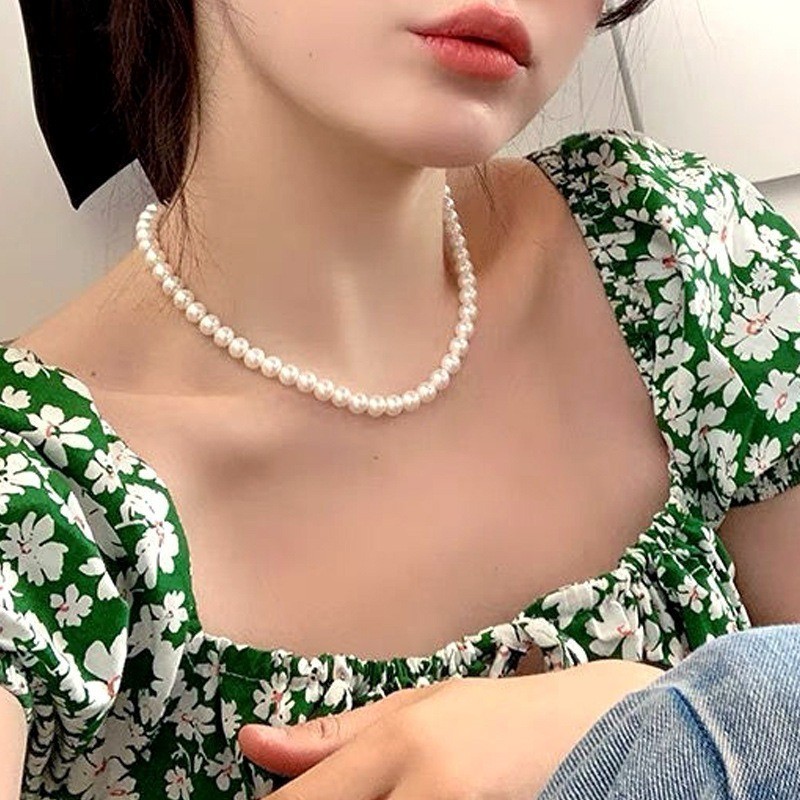 [Yunyuan] Vòng cổ ngọc trai thủy tinh cổ điển kiểu Pháp dành cho nữ, Thiết kế thích hợp sang trọng nhẹ nhàng, Dây chuyền xương đòn nâng cao, Dây chuyền cổ mới
