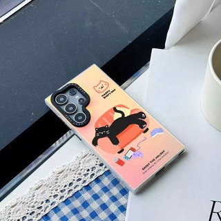 Happy Black Lazy Cat Casing Cho Samsung s22 s22plus ultra Case Brown Puppy Pattern S23 S23Plus s23fe s24 s24plus s24ultra Ốp điện thoại