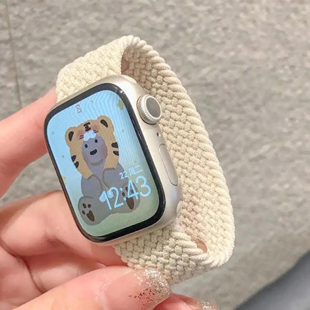 Dây đeo vòng đơn bện Nylon mềm cho dây đeo đồng hồ A-pple 42mm 38mm 40mm 41mm 44mm 45mm 49mm Dây đeo cổ tay thể thao siêu nhẹ cho iWatch Series 9 Ultra 8 7 SE 6 5 4 3