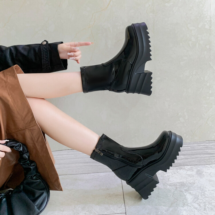 34-43 Kích Thước Chụp Đường Phố Thoáng Mát Hợp Thời Trang Đế Bập bênh Giày Bốt Ngắn Châu Âu Mỹ Phong Cách Mới Nhiều Lớp Chống Thấm Nước Nền Tảng Tăng Cường Dày Đế Đỏ Pat