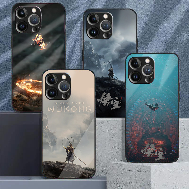 Black myth wukong 02 Kính Cường Lực Ốp Lưng Điện Thoại IPhone 15 14 13 12 11 Pro XS Max Plus Mini X XR 8 7 6s SE2 / 3 Cover