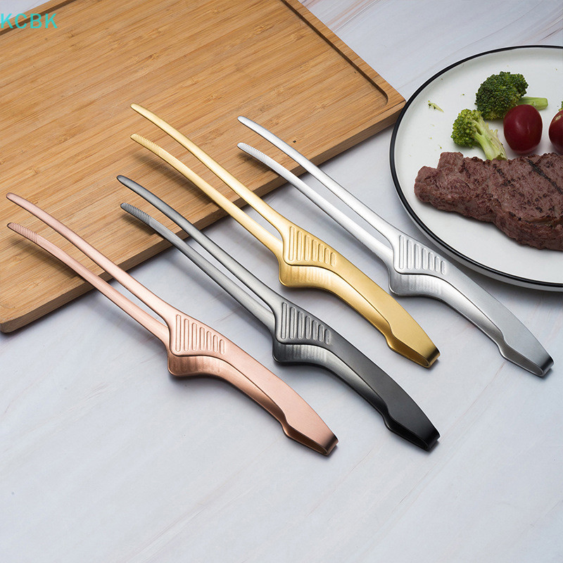 [Kc] Kẹp thức ăn BBQ Kẹp nướng Phụ kiện nhà bếp bằng thép không gỉ Nấu nướng ngoài trời Dụng cụ nướng bánh kẹp bít tết chống dính [BK]