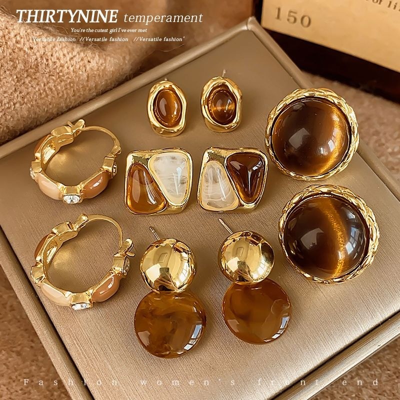 Bông Tai Cao Cấp Retro Màu Cà Phê Pháp Nữ Bông Tai Phong Cách Mới