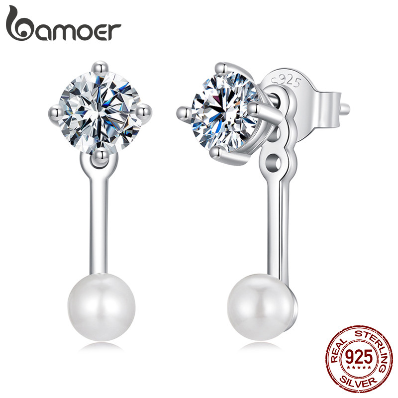 Bamoer Bạc 925 Moissanite Bông Tai Bông Tai Trang Sức Tối Giản Quà Tặng Cho Nữ