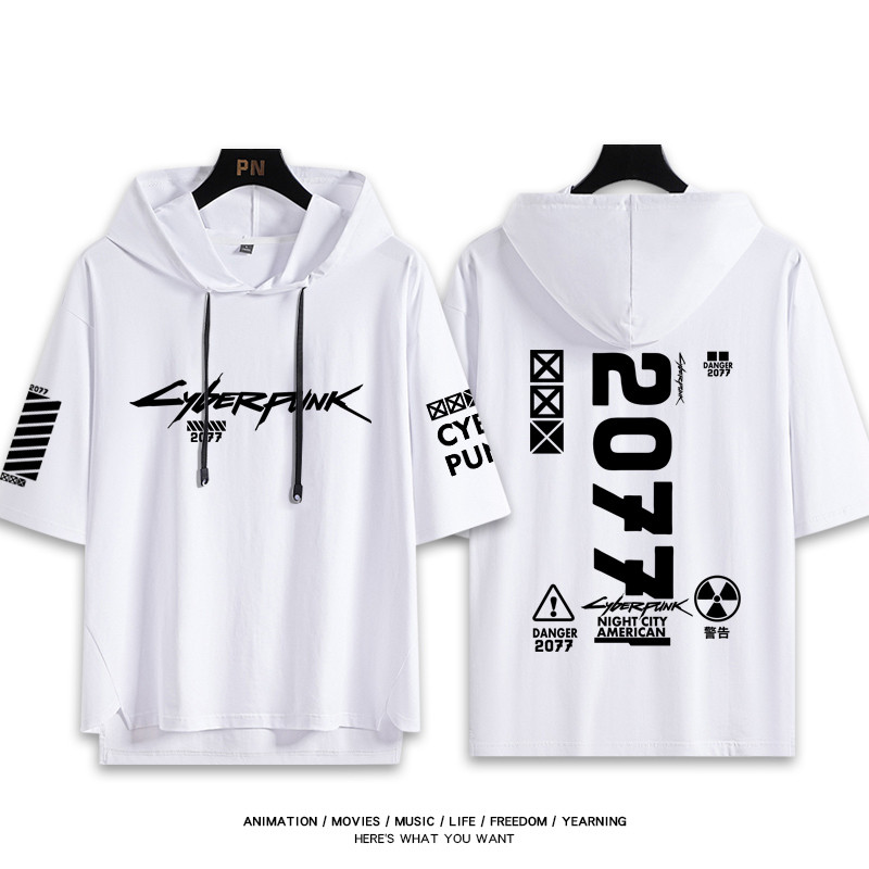 Cyberpunk 2077 Edgerunners có mũ trùm đầu áo thun tay ngắn dáng rộng áo hoodie mùa hè vải cosplay