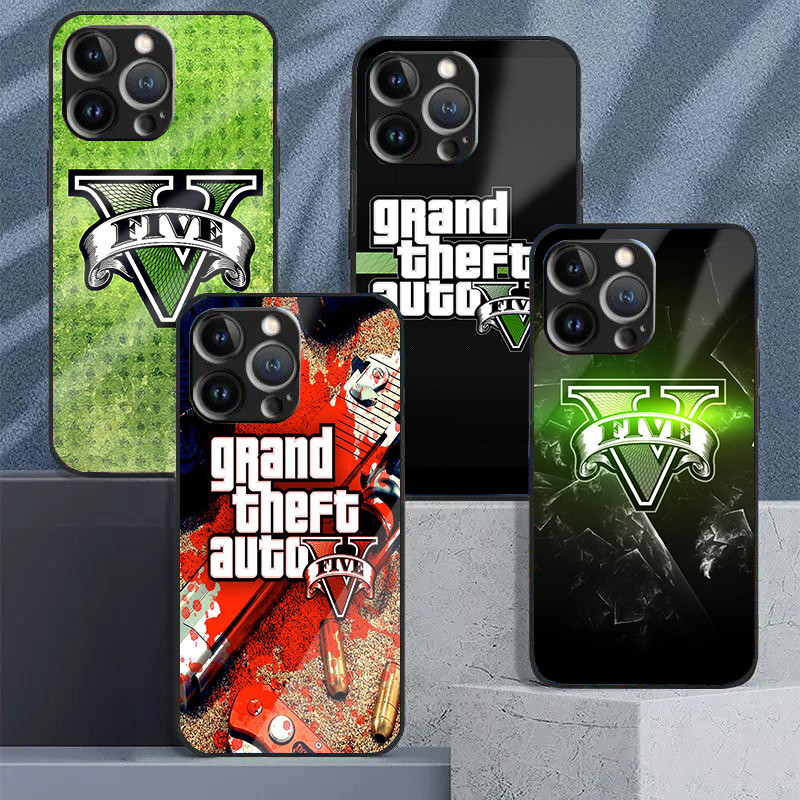 Ốp điện thoại kính cường lực Grand Theft Auto gta 5 logo cho IPhone 15 14 13 12 11 Pro XS Max Plus Mini X XR 8 7 6s SE2 / 3