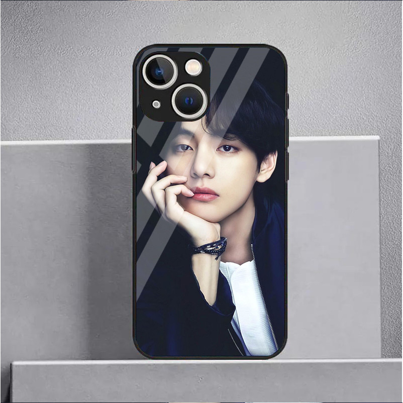 Ốp Điện Thoại Kính Cường Lực Kim V Taehyung Cho IPhone 15 14 13 12 11 Pro XS Max Plus Mini X XR 8 7 6s SE2 / 3