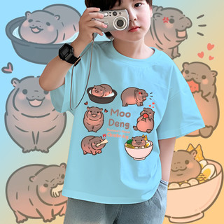 Moodeng Hippo Áo thun trẻ em dễ thương Phim hoạt hình vui nhộn Hippo Graphic Áo ngắn tay thường ngày mặc hàng ngày cho bé trai và bé gái
