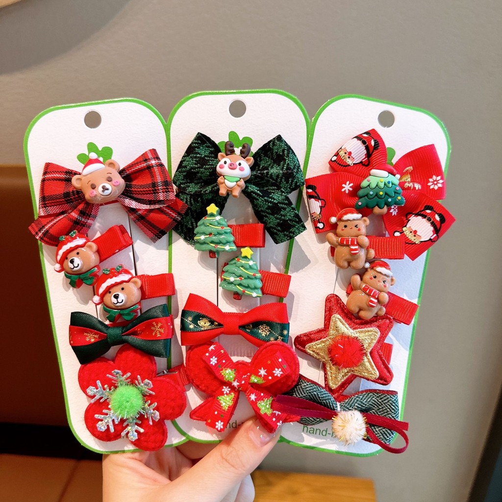 Vỉ Set 5 Kẹp Tóc Noel Nhiều Kiểu Xinh Xắn,Dễ Thương Cho Dịp Giáng Sinh Phụ Kiện Tóc Empoli
