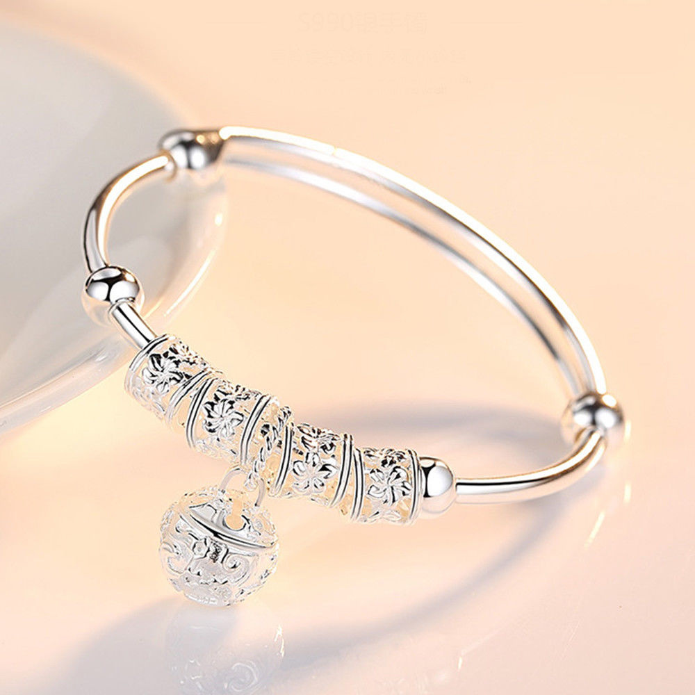 Bạc 925 Bạc rỗng Chuông bóng vòng tay có thể điều chỉnh Vòng tay dành cho nữ Trang sức thời trang