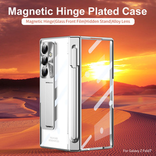 Có Bút Cảm Ứng Cho Samsung Galaxy Z Fold 7 6 5 4 3 Ốp Lưng Từ Tính Đôi Bản Lề Bút Khe Cắm Giá Đỡ Mạ Rõ Ràng Vỏ PC Kính Trước