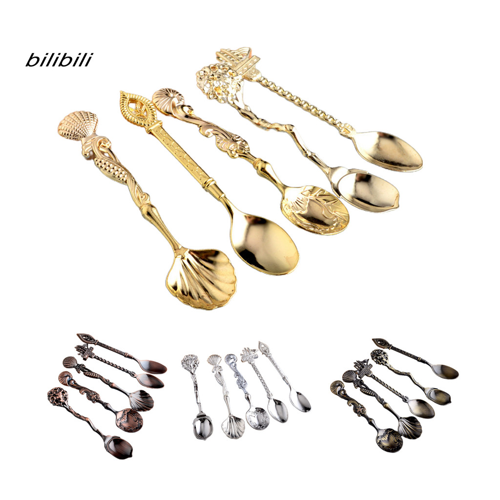 BIL 5 Cái / bộ Muỗng Cà Phê Cổ Hình Dạng Duyên Dáng Hợp Kim Phong Cách Hoàng Gia Thìa Bàn Cho Gia Đình