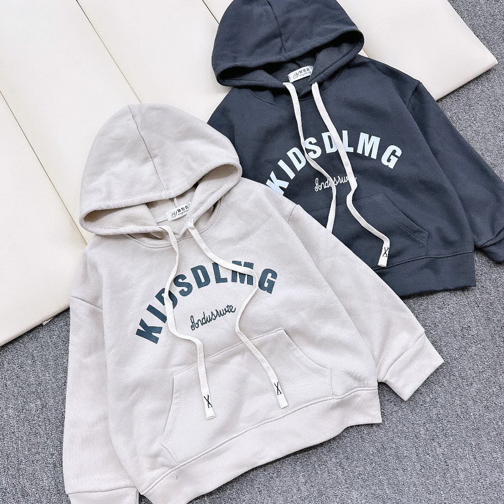 A Size 17-60kg Áo nỉ cotton Hàn dáng HOODIE in chữ KIDSDLMG bên trong có lót nỉ êm mềm, ấm áp cho bé trai có 2 màu A