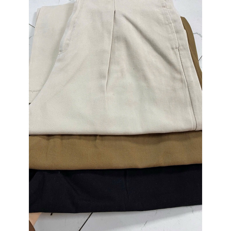 Quần jeans kaki xếp ly ống suông rộng lưng cao cạp chun phong cách Hàn Quốc