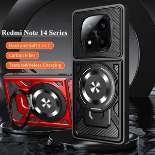 Vỏ giáp chống sốc cho Redmi Note 14 Pro Plus 14Pro + Note14 Note14Pro 4G 5G Vỏ điện thoại PC cứng Ốp lưng kim loại Giá đỡ vòng chống rơi Vỏ