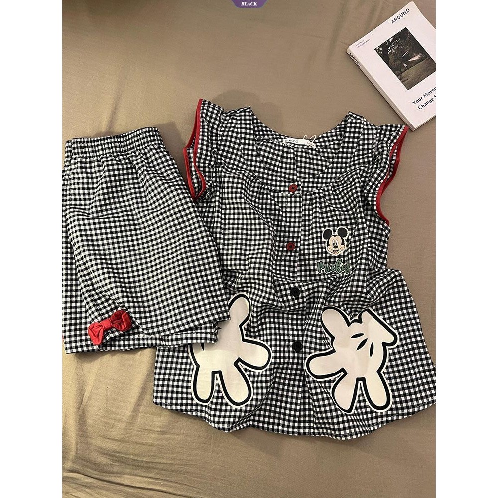 Bộ Đồ Ngủ Mùa Hè Nữ Với Áo Vest Không Tay và Quần Short, Phong Cách Mickey