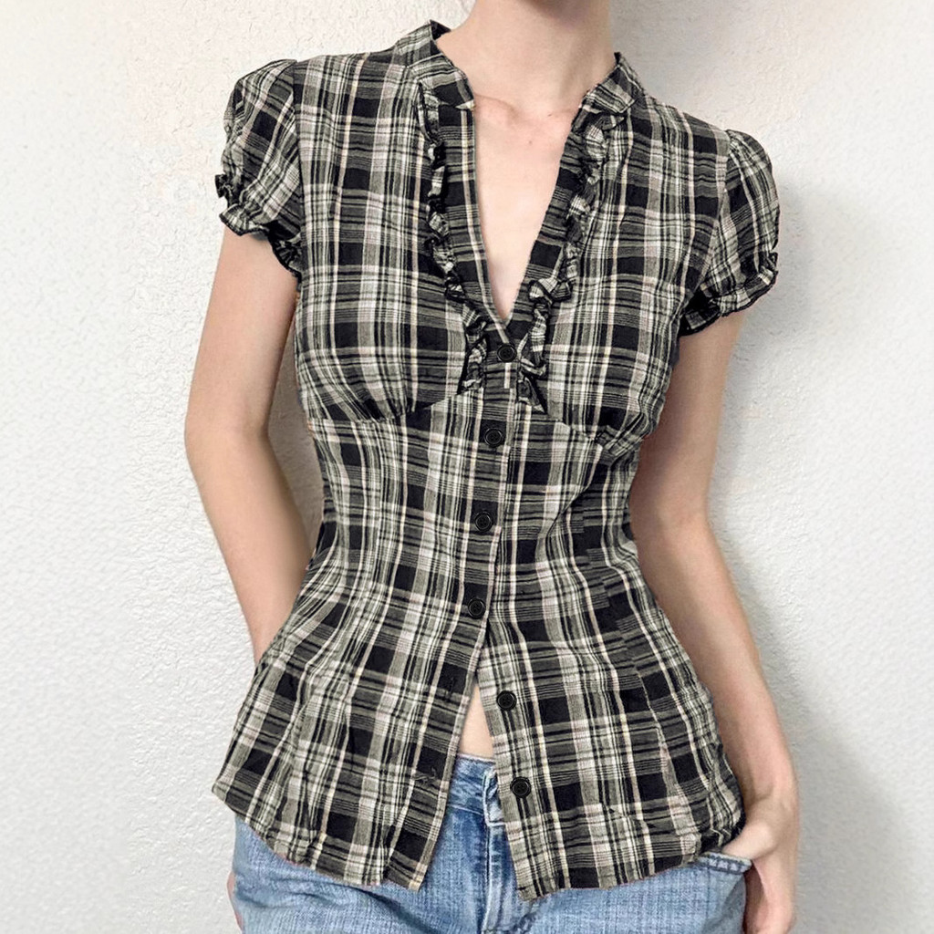 Áo sơ mi cổ chữ V phong cách Anh Quốc, thiết kế narrow-waist, phù hợp mùa xuân sang trọng