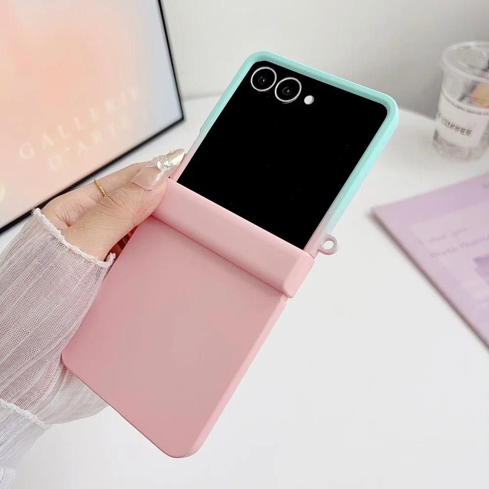 Ốp Lưng Va Chạm Màu Mờ Sang Trọng Cho Samsung Galaxy Z Flip 7 6 5 4 3 5G Zflip7 Gradient Hai Màu Cứng Bản Lề Bảo Vệ Vỏ Chống Sốc