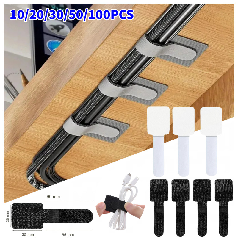 10 Chiếc Có Thể Tái Sử Dụng Dây Buộc Dây Tổ Chức Dây Giá Đỡ Tự Dính Có Thể Điều Chỉnh Sắp Xếp Đeo Quản Lý Bàn Làm Việc