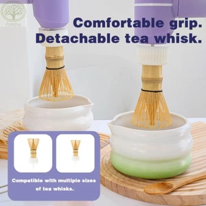 Máy đánh trứng Matcha điện AMLU, Máy đánh trứng có thể tái sử dụng bằng tre, Điều chỉnh hữu ích Điện ba cấp Matcha Brush Teaware