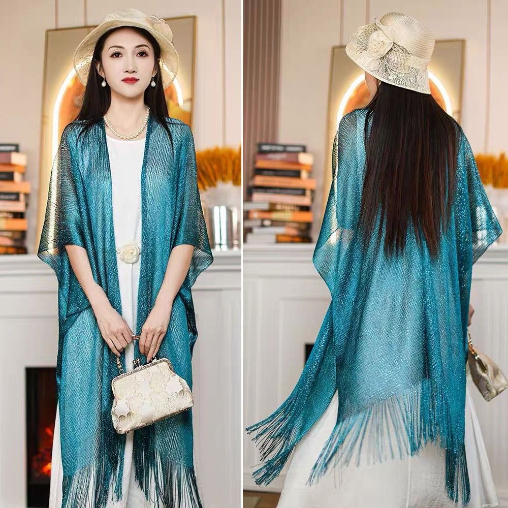 Khăn choàng nữ FEDAOG và áo choàng dạ hội màu tinh khiết, thiết kế tua rua thời thượng