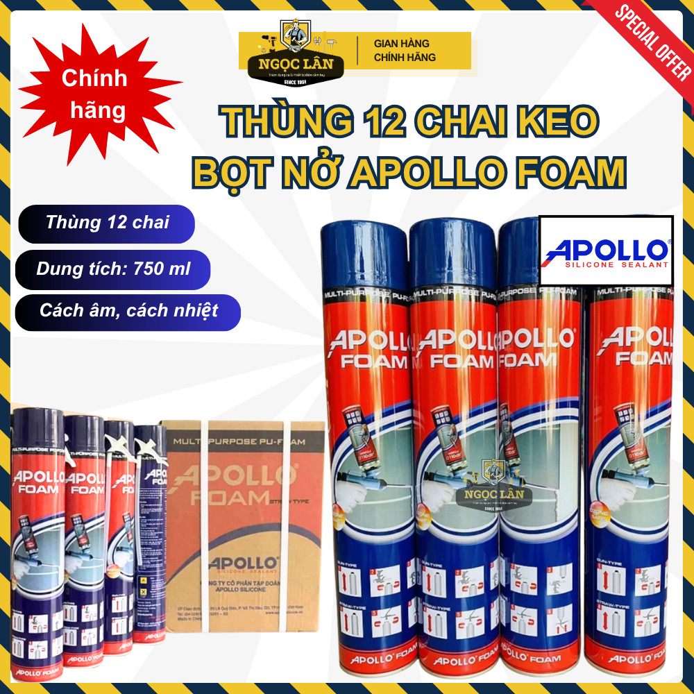 [Thùng 12 chai chính hãng] Keo bọt nở Apollo Foam 750ml kết dính mạnh, cách âm, cách nhiệt