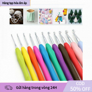 [COD] Set móc đan len 9 chiếc tay cầm nhựa mềm 2-6mm, kim móc nhôm cán dẻo, dụng cụ thủ công tiện dụng