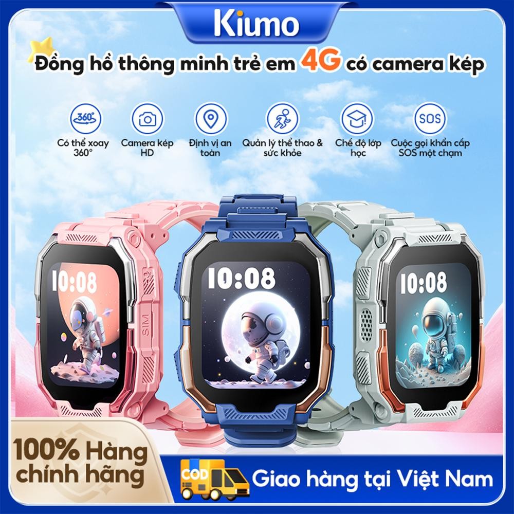 Kiumo【Tiếng Việt】Đồng Hồ Trẻ Em 4G, đàm thoại 2 chiều Bluetooth, định vị và cảnh báo nguy hiểm