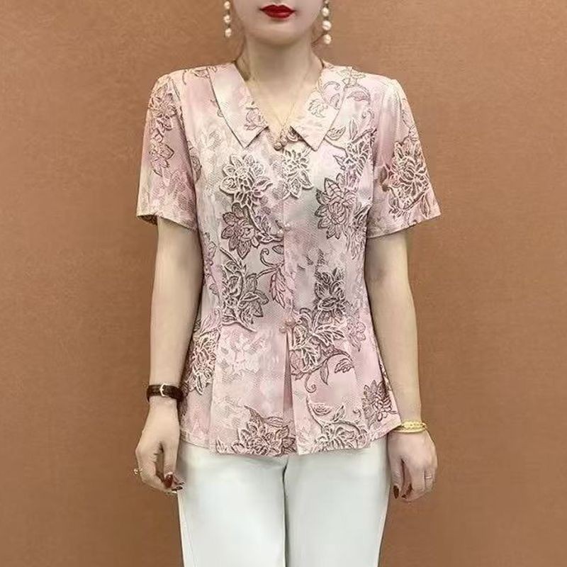 Bà mẹ trung niên và phụ nữ lớn tuổi áo thun ngắn tay rộng rãi in hình, giúp thoải mái và tự tin
