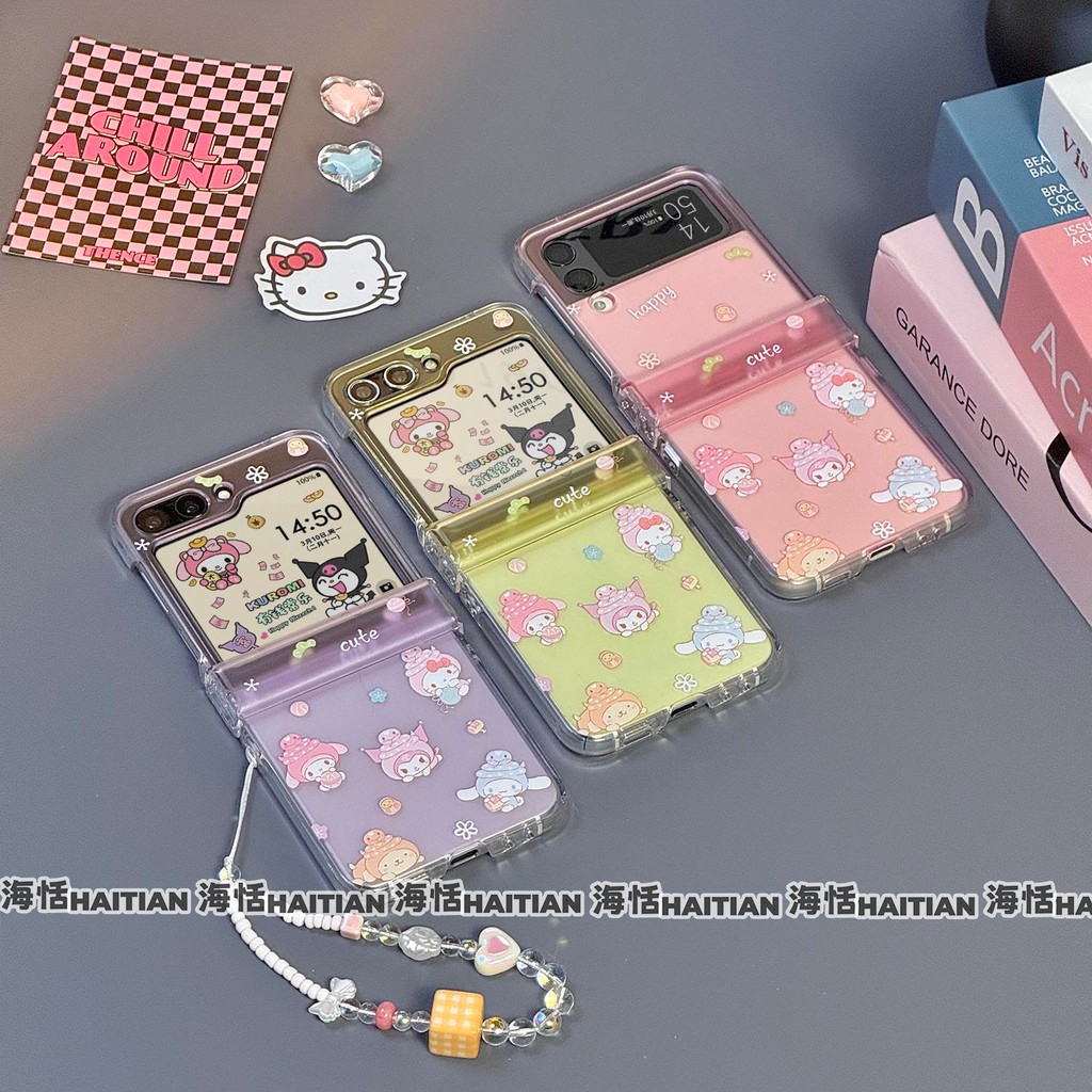 Hoạt Hình Dễ Thương Chấm Bi Mũ Vòng Tay Vỏ Điện Thoại Thích Hợp Cho Samsung Galaxy ZFlip7 ZFlip6 ZFlip5 Dây Gấp Vỏ Cho ZFlip 7 5 6 4 3 5G Vỏ Bảo Vệ