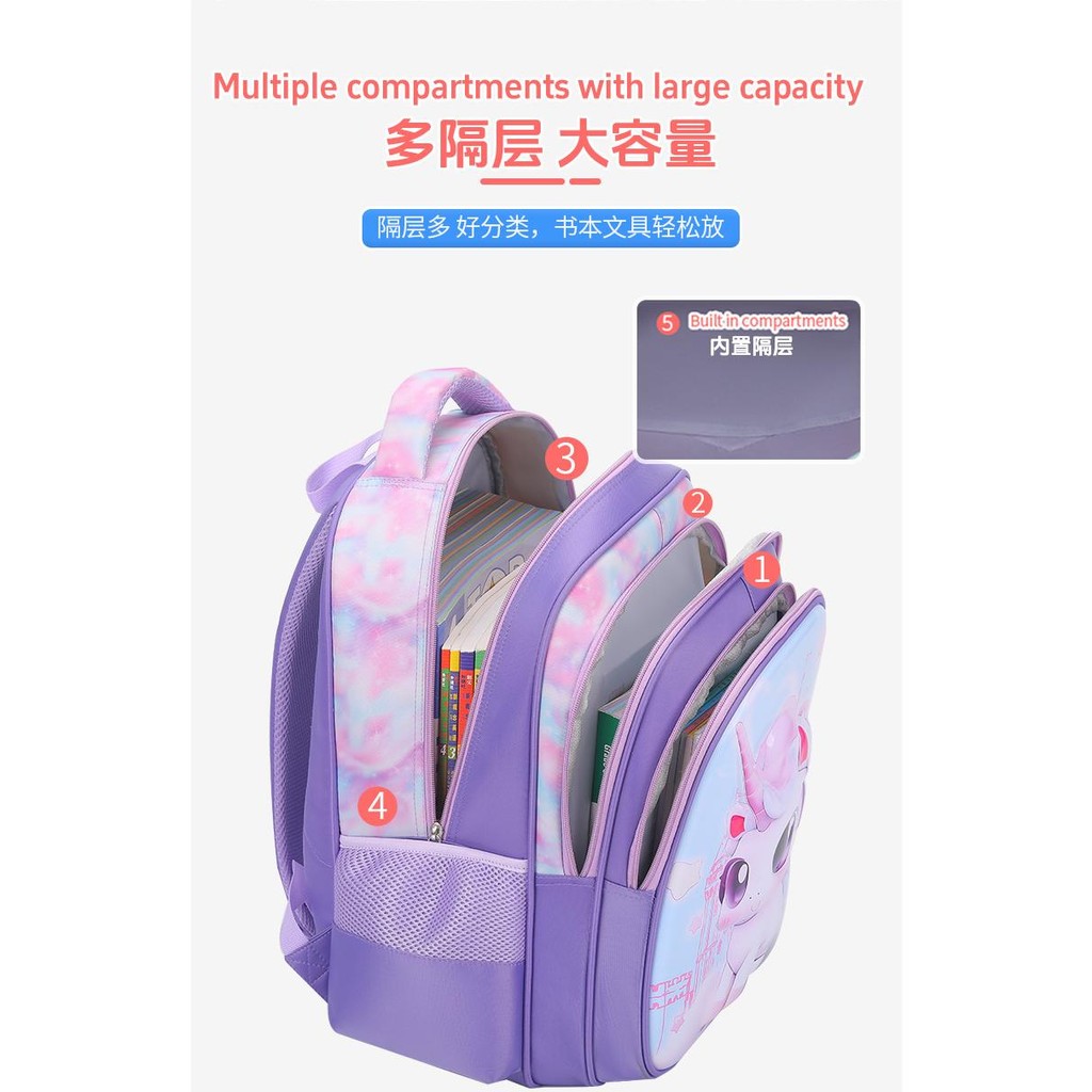 Học sinh tiểu học Xe đẩy Túi đi học Kuromi Túi đựng đồ ăn trưa Hộp đựng bút chì Da 3D Bộ ba mảnh Ba lô trẻ em
