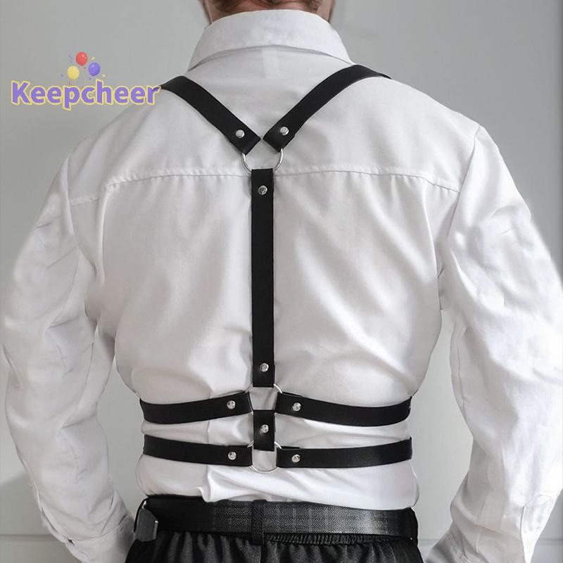 [Keepcheer] Dây nịt cho nam Dây nịt Dây đeo vai gợi cảm Bondage Quần lót ngực Quần áo Thắt lưng da Quần áo Phụ kiện kỳ lạ Mới