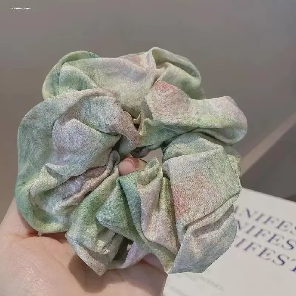 Dây buộc tóc satin vẽ tranh sơn dầu cổ điển với màu sắc chuyển tone phong cách Monet - Phụ kiện thời trang