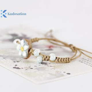 Kudosation Handmade Lá Hướng Dương Vòng Tay Gốm Boho Có Thể Điều Chỉnh Trang Sức Cho Nữ Vintage Dân Tộc Quà Tặng