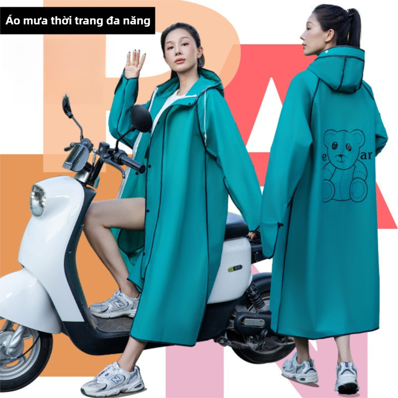 Áo mưa thời trang chất lượng cao - Áo mưa 1 người cao cấp thời trang di xe máy đơn người lớn Gấu dễ thương eva