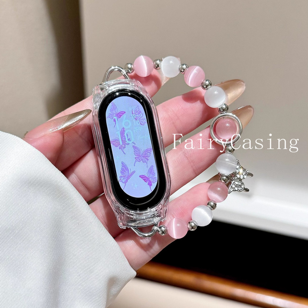 Vỏ Claer + Dây đeo hạt Thích hợp cho Xiaomi Band 10 9 8 Nfc 8Pro 9Pro Đàn hồi cho Mi Band 3 4 5 6 7 8 9 Dây đeo cổ tay hoạt động