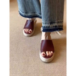 Giày cao gót mũi dày miệng cá nữ dệt cỏ trơn