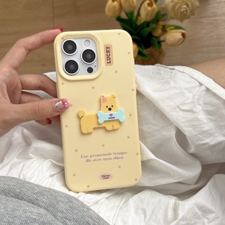 Màu Kẹo Hoạt Hình Dễ Thương 3D Xương Chó Con Sóng Điểm Ốp Lưng Điện Thoại iPhone 17Promax 16Promax 16Pro 12 13 14 15 Pro Max 11 15Plus Silicon Chống Sốc Nữ Vỏ Di Động
