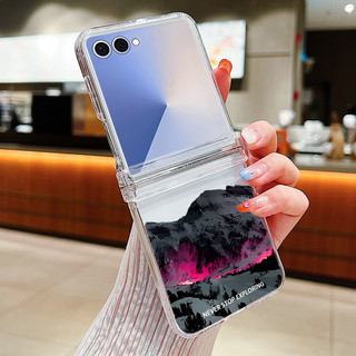 Máy Bay Họa Tiết Núi Trong Suốt Ốp Lưng Điện Thoại Samsung Galaxy Z Flip 7 Flip 6 Flip 5 Flip 4 Flip 3 5G Full Bản Lề Cứng PC Gấp Bao Da Cho Samsung Z Flip 7 6 5 4 3