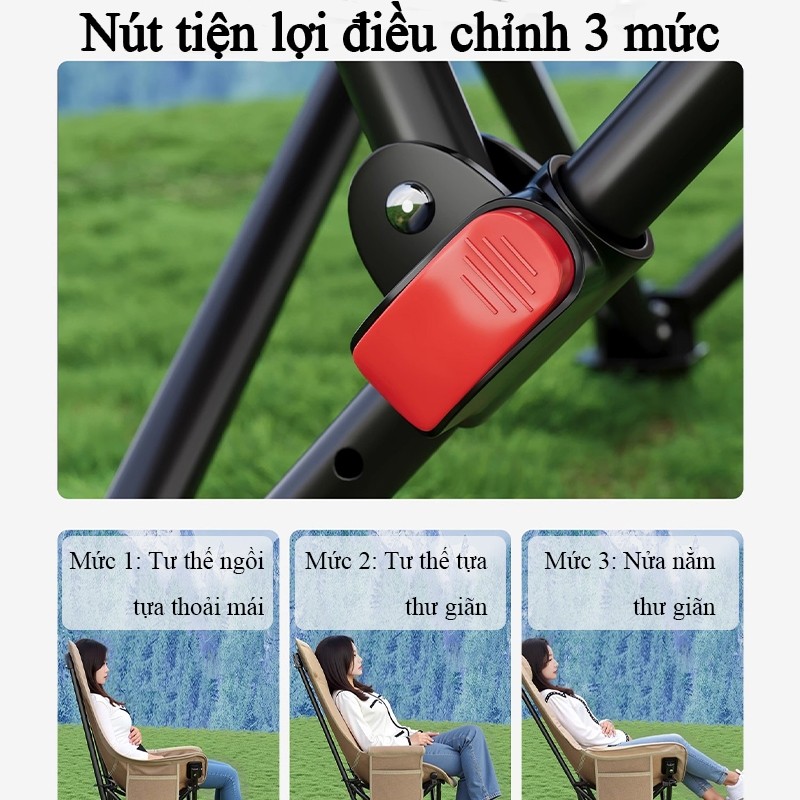 WTHB Outdoor Ghế cắm trại lưng cao gấp gọn Chịu lực 300kg điều chỉnh linh hoạt tiện mang đi Đi câu dã ngoại siêu