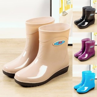 Giày Đi Mưa Nữ Giữa Ống Chống Trơn Trượt Giày Đi Mưa Chống Mòn Ấm Áp Ống Ngắn Giày Nước Nhà Bếp Bên Ngoài Mặc Giày Nước Nữ 8.7