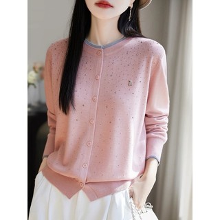 Áo cardigan len nữ xuân thu, cổ tròn, khóa sáp mềm mại, họa tiết kim cương.