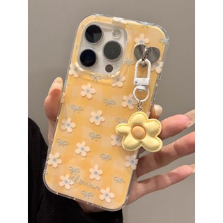Hàn Quốc Ins Nơ Hoa Vàng Mặt Dây Chuyền Hai Lớp imd Ốp Lưng Điện Thoại iPhone 16Promax 16Pro 14 15 Pro Max 13 Ngọt Ngào Nữ Tính Vỏ Di Động