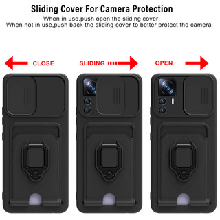Dành Cho Xiaomi 12T / 12T Pro Ốp Lưng 4 Trong 1 Trượt Camera Bao Đựng Thẻ Đứng Vuông Freebie Dây Chống Sốc Chống Rơi Mỏng Mềm TPU Cover