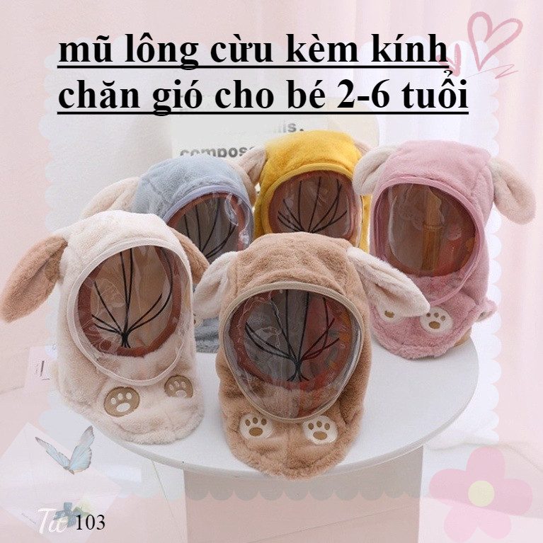 Mũ Len Lông Cừu Trùm Đầu Kèm Kính Chắn Gió Chống Bụi Bảo Vệ Bé Nón Len Mềm Mịn 2in1 Cho Bé 2-6 tuổi