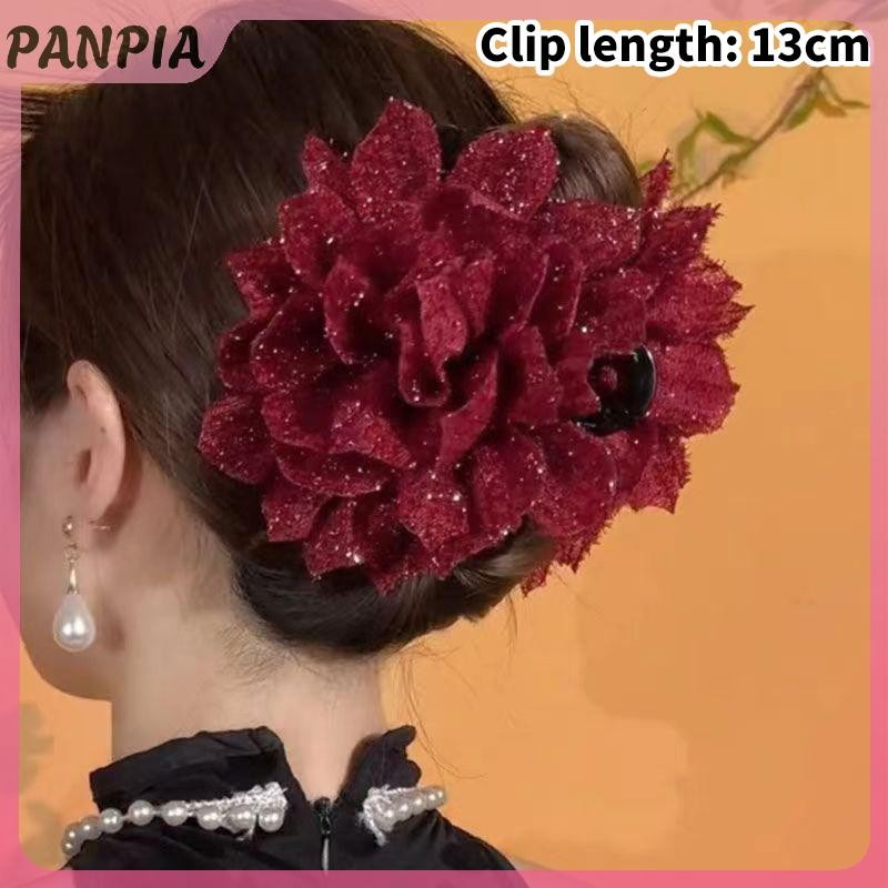 PNPIA-Thời Trang Lưới Đen Hoa Nữ Đuôi Ngựa Kẹp Mũ Đội Đầu Tính Khí Hoa Tóc Móng Vuốt Mũ Phụ Kiện Tóc