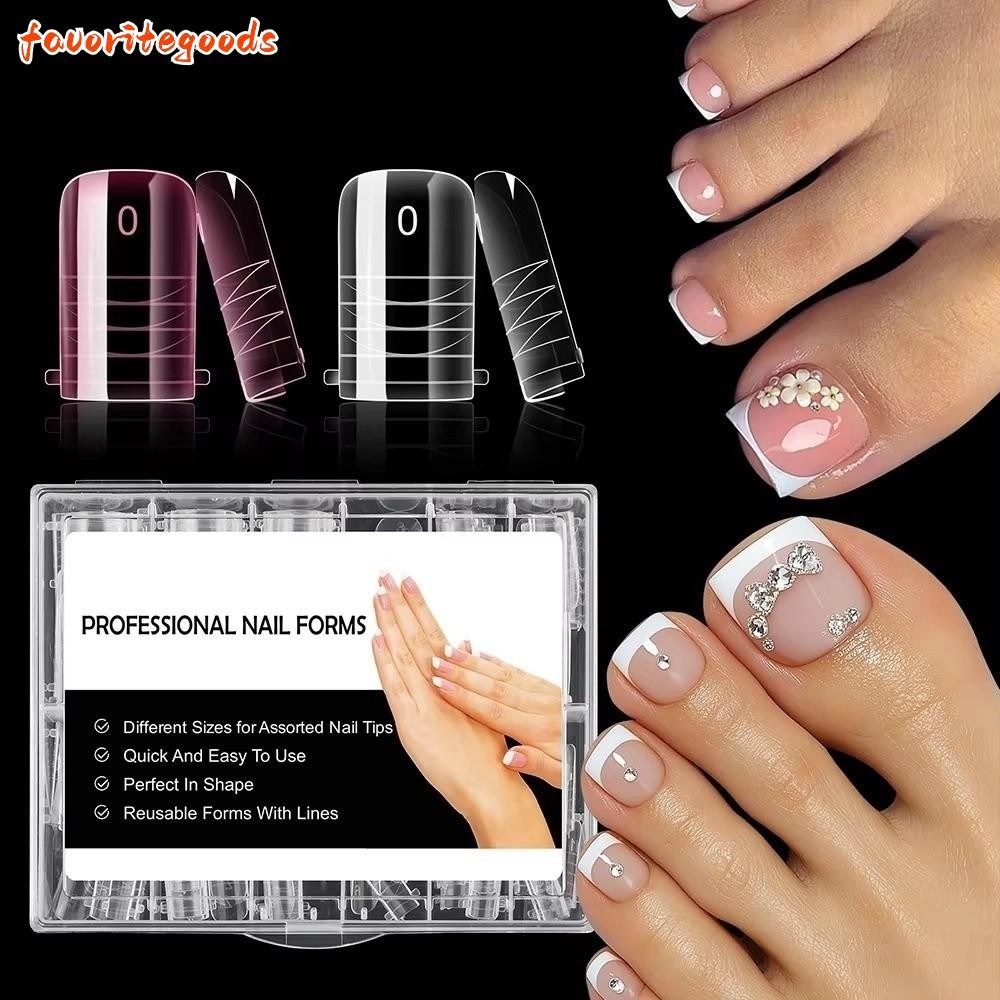 FAVORITEGOODS 120 chiếc Mẹo giả, Khuôn móng chân che toàn bộ Acrylic, Áo hoa văn móng chân kép để mở rộng