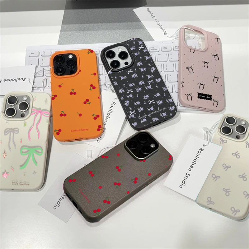 Ốp Lưng Cho OPPO A3X A40 A3 A5 PRO A5X RENO 10 PRO 7Z 8 5G 6 5 Bao Da Sang Trọng Nơ Hoa Anh Đào Lichee Silicon Mềm Mại